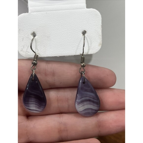 VTG Wampum Shell Teardrop Shape Drop Hook Earrings 925 Sterling - Picture 2 of 3